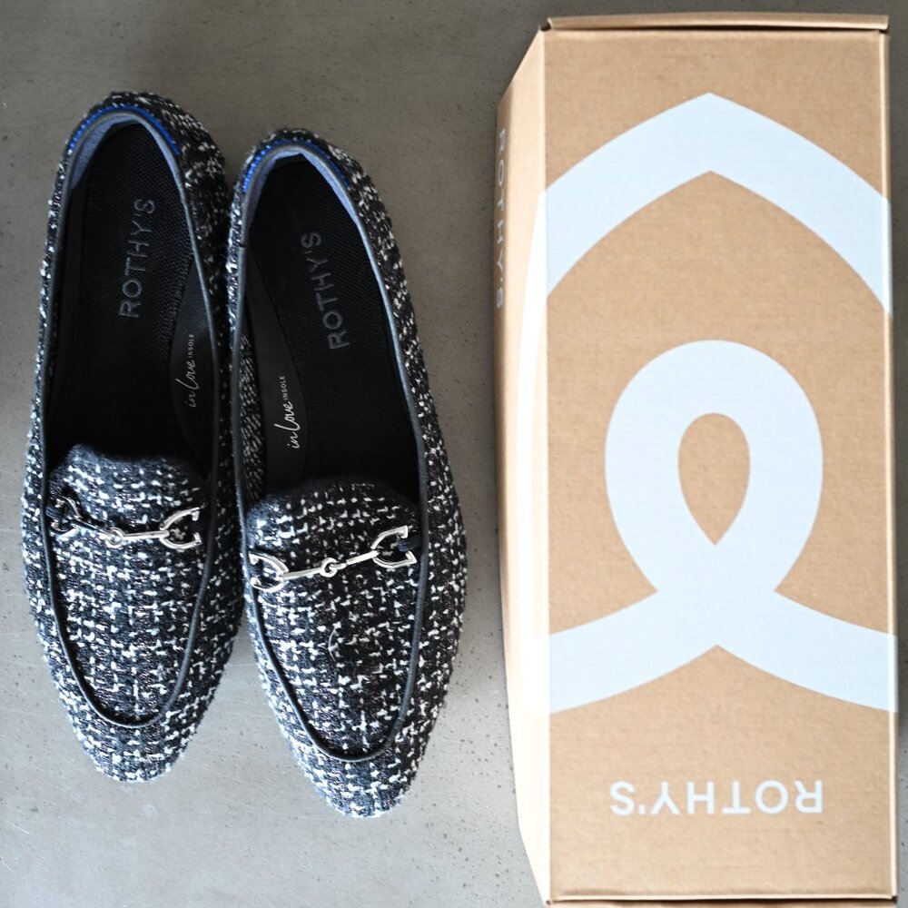 Rothy’s The Double Bit Loafers – Black & White Almond Toe - Picture 4 of 7